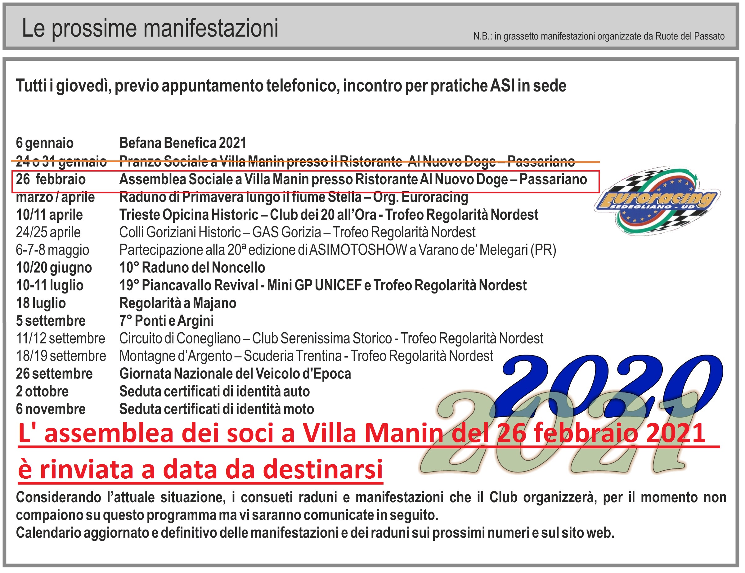 Assemblea sociale rinviata Assemblea sociale rinviata