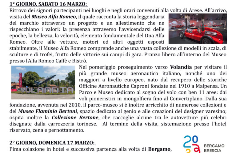 Gita sociale 16-17 marzo musei Bertone e Alfa