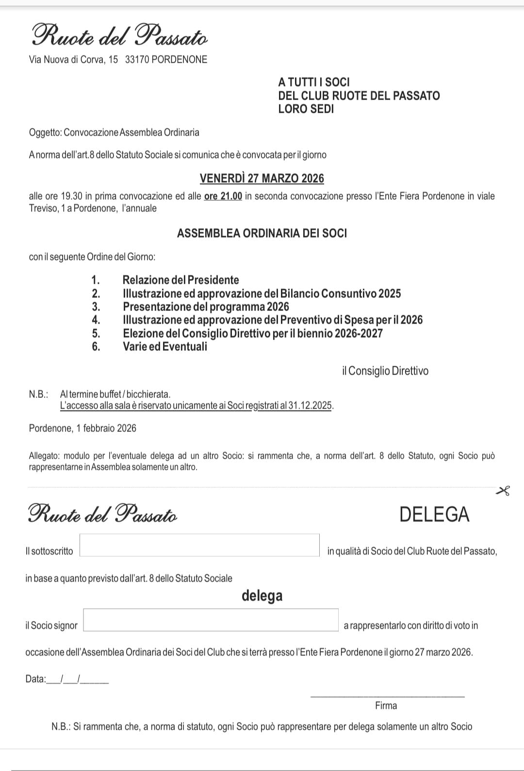 Assemblea ordinaria sociale 2026